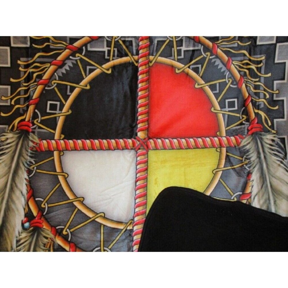 New Medicine Wheel Sherpa Plush Throw Gift Blanket Dreamcatcher Southwest SOFT - Picture 2 of 3